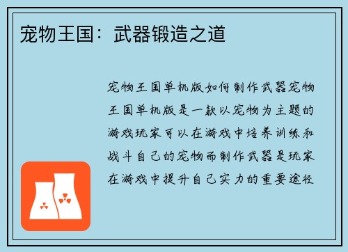 宠物王国：武器锻造之道