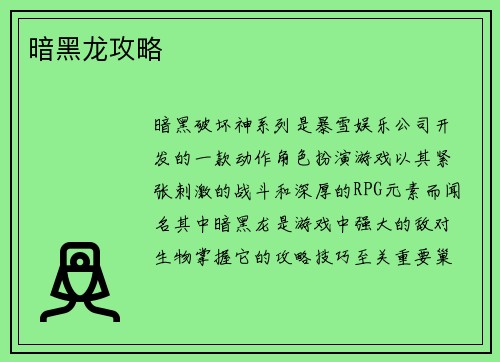 暗黑龙攻略